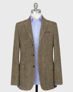 Virgil No. 2 Jacket In Brown/Sky/Spruce Herringbone Plaid Harris Tweed -ULLA JOHNSON SHOP S67576 3