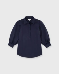 Geraldine Popover Shirt In Navy Poplin
