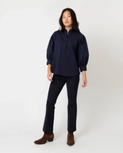 Geraldine Popover Shirt In Navy Poplin -ULLA JOHNSON SHOP S67579 2