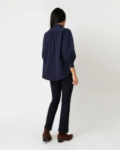 Geraldine Popover Shirt In Navy Poplin -ULLA JOHNSON SHOP S67579 3