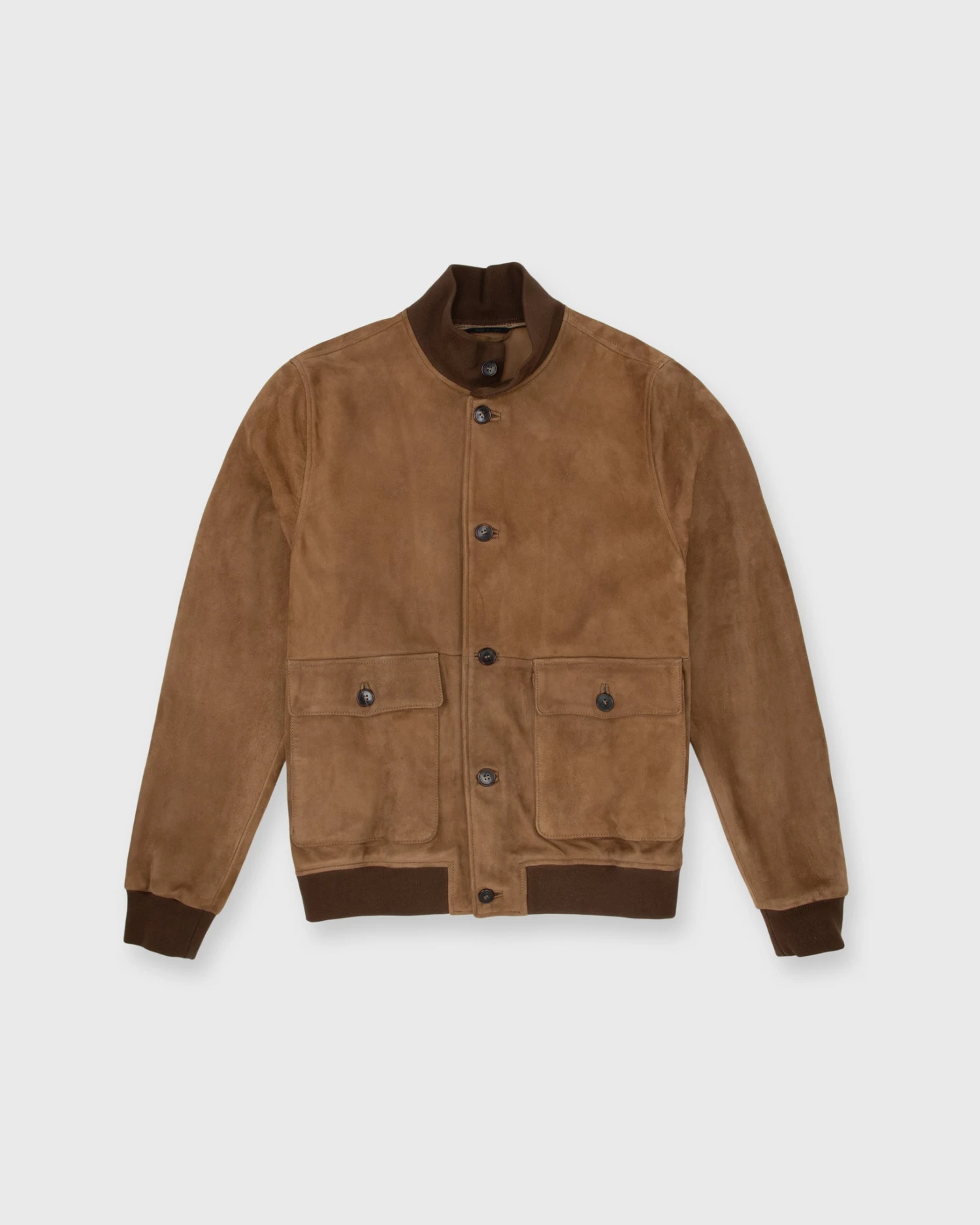 Button-Front Bomber Jacket In Tobacco Suede 1 Button-Front Bomber Jacket In Tobacco Suede
