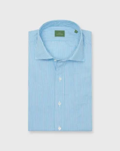 Spread Collar Sport Shirt In Sky/Seafoam Stripe End-on-End