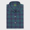 Spread Collar Sport Shirt In Green/Blue/Brown Plaid Poplin