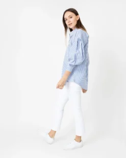 Mirabella Shirt In Blue/White Banker Stripe Cotton/Silk -ULLA JOHNSON SHOP S70272 3