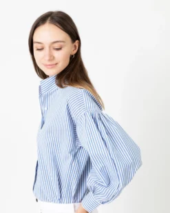 Mirabella Shirt In Blue/White Banker Stripe Cotton/Silk -ULLA JOHNSON SHOP S70272 6