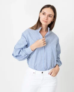 Mirabella Shirt In Blue/White Banker Stripe Cotton/Silk -ULLA JOHNSON SHOP S70272 7