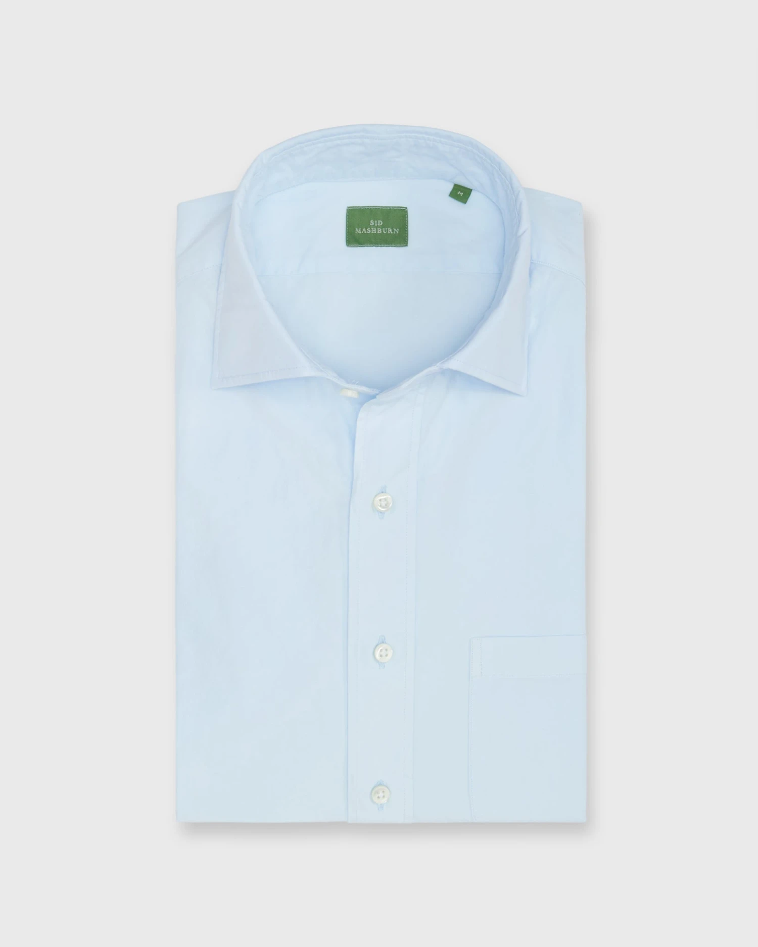 Spread Collar Sport Shirt In Pale Blue Garment-Dyed Poplin 1 Spread Collar Sport Shirt In Pale Blue Garment-Dyed Poplin