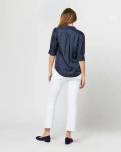 Elbow-Sleeve Frill Blouse In Navy/White Polka Dot Silk Twill 14 Elbow-Sleeve Frill Blouse In Navy/White Polka Dot Silk Twill -ULLA JOHNSON SHOP S70501 2910