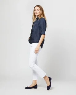 Elbow-Sleeve Frill Blouse In Navy/White Polka Dot Silk Twill 11 Elbow-Sleeve Frill Blouse In Navy/White Polka Dot Silk Twill -ULLA JOHNSON SHOP S70501 2921