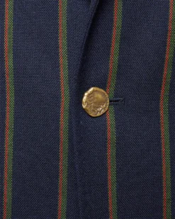 Ghost Blazer In Navy/Green/Orange Stripe High-Twist -ULLA JOHNSON SHOP S70514 103