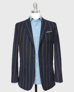 Ghost Blazer In Navy/Green/Orange Stripe High-Twist -ULLA JOHNSON SHOP S70514 123