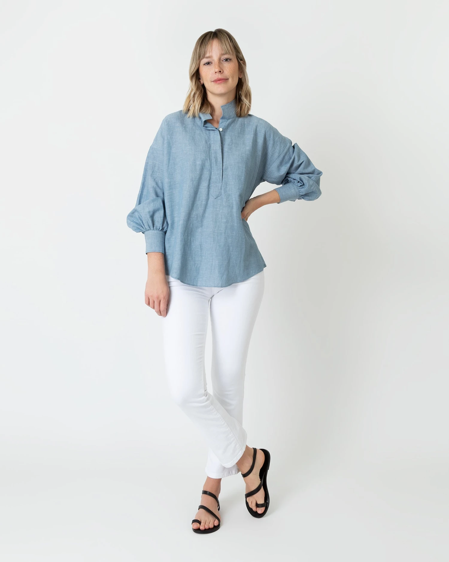 Anaya Popover Shirt In Extra Light Washed Cotolino Chambray 2 Anaya Popover Shirt In Extra Light Washed Cotolino Chambray - Image 2