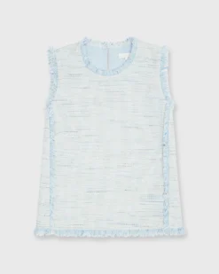 Fringed Shell Top In Sky/Multi Tweed