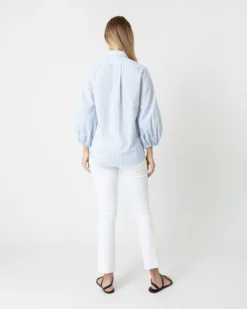 Isla Shirt In Steel Blue/White Stripe Chambray -ULLA JOHNSON SHOP S70935 4