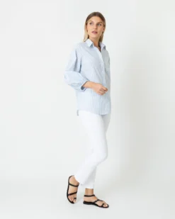 Isla Shirt In Steel Blue/White Stripe Chambray -ULLA JOHNSON SHOP S70935 5