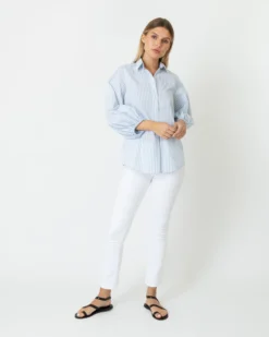 Isla Shirt In Steel Blue/White Stripe Chambray -ULLA JOHNSON SHOP S70935 6