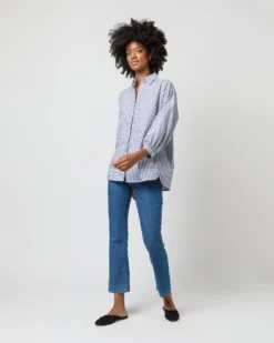 Volume Kimono Shirt In Blue/White Stripe Chambray -ULLA JOHNSON SHOP S70948 2263