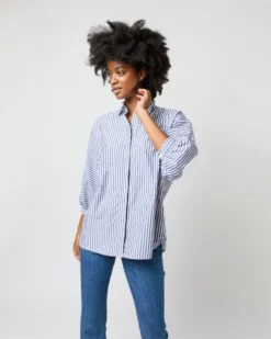 Volume Kimono Shirt In Blue/White Stripe Chambray -ULLA JOHNSON SHOP S70948 2279