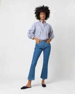 Volume Kimono Shirt In Blue/White Stripe Chambray -ULLA JOHNSON SHOP S70948 2303