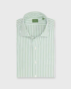 Spread Collar Sport Shirt In Clover Stripe Chambray