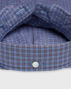 Button-Down Sport Shirt In Blue/Brown/Orange Check Poplin -ULLA JOHNSON SHOP S71044 366