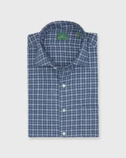 Spread Collar Sport Shirt In Grey/Hunter/Navy Check Brushed Twill