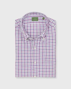 Button-Down Sport Shirt In Bone/Berry/Grey Tattersall Oxford