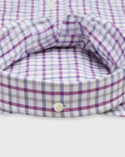 Button-Down Sport Shirt In Bone/Berry/Grey Tattersall Oxford -ULLA JOHNSON SHOP S71066 92