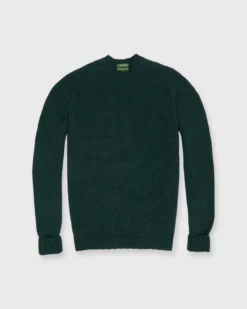Hand-Knit High Crewneck Sweater In Jungle Extra Fine Merino