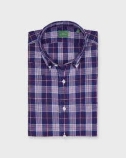 Button-Down Sport Shirt In Merlot/Lavender/Ochre Plaid Poplin
