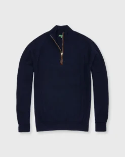 Half-Zip Milano-Stitch Sweater In Navy Extra Fine Merino