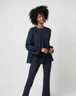 Alex Top In Navy Double Georgette Silk -ULLA JOHNSON SHOP S71361 1753