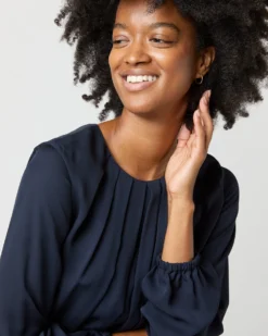 Alex Top In Navy Double Georgette Silk -ULLA JOHNSON SHOP S71361 1761