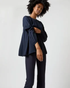 Alex Top In Navy Double Georgette Silk -ULLA JOHNSON SHOP S71361 1771