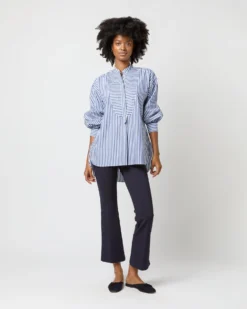 Indira Bib-Front Tunic In Navy Awning Stripe Poplin