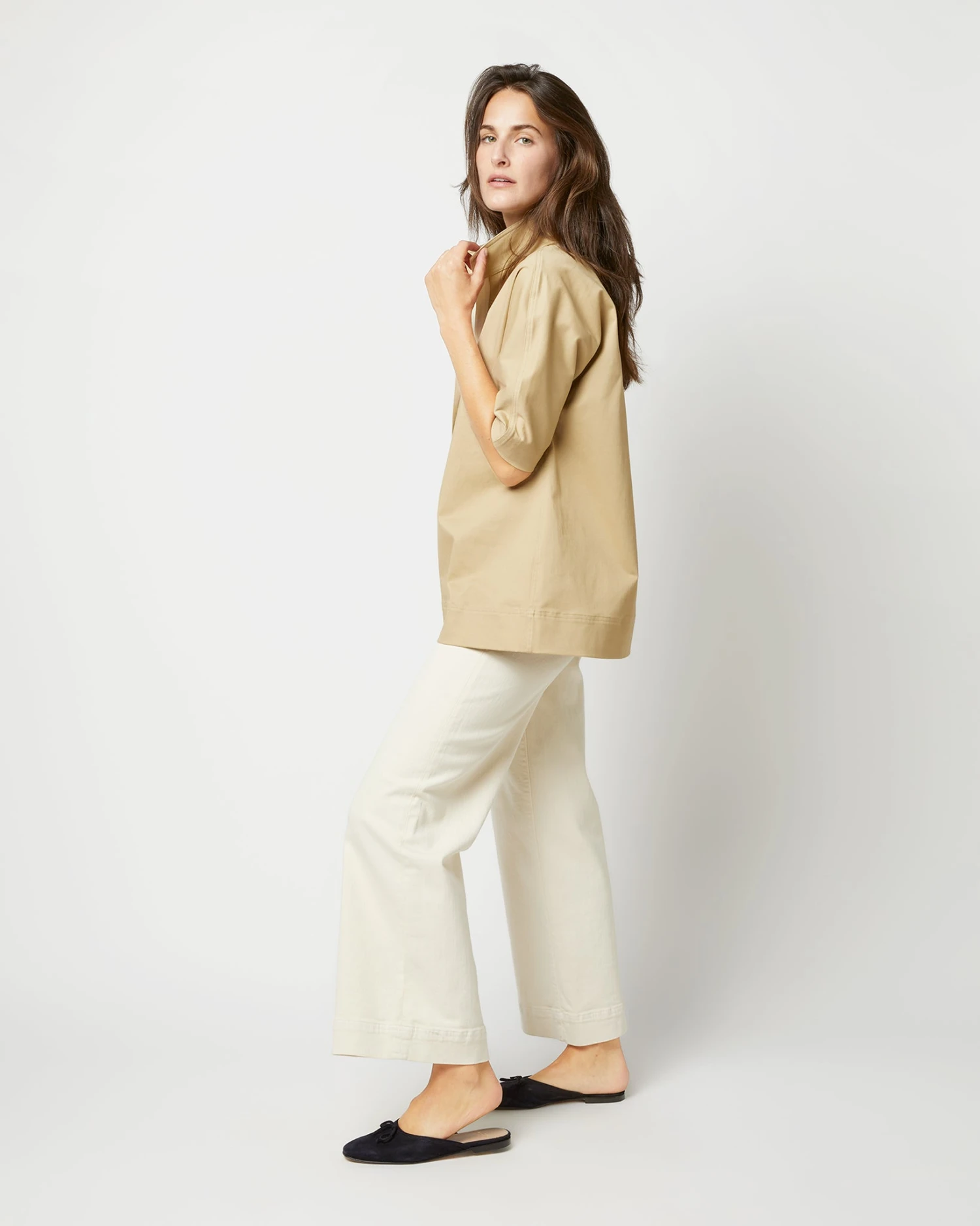 Soleil Shirt In Khaki Stretch Sateen 3 Soleil Shirt In Khaki Stretch Sateen - Image 3