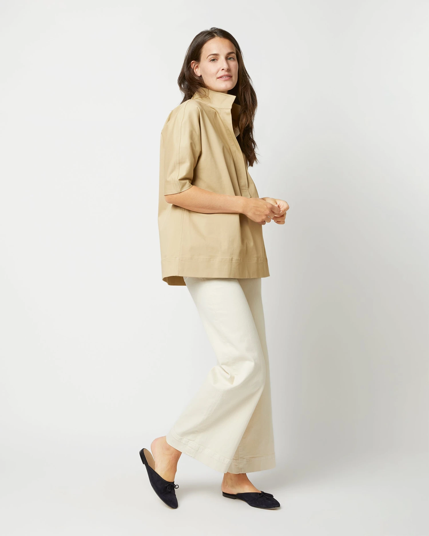 Soleil Shirt In Khaki Stretch Sateen 4 Soleil Shirt In Khaki Stretch Sateen - Image 4