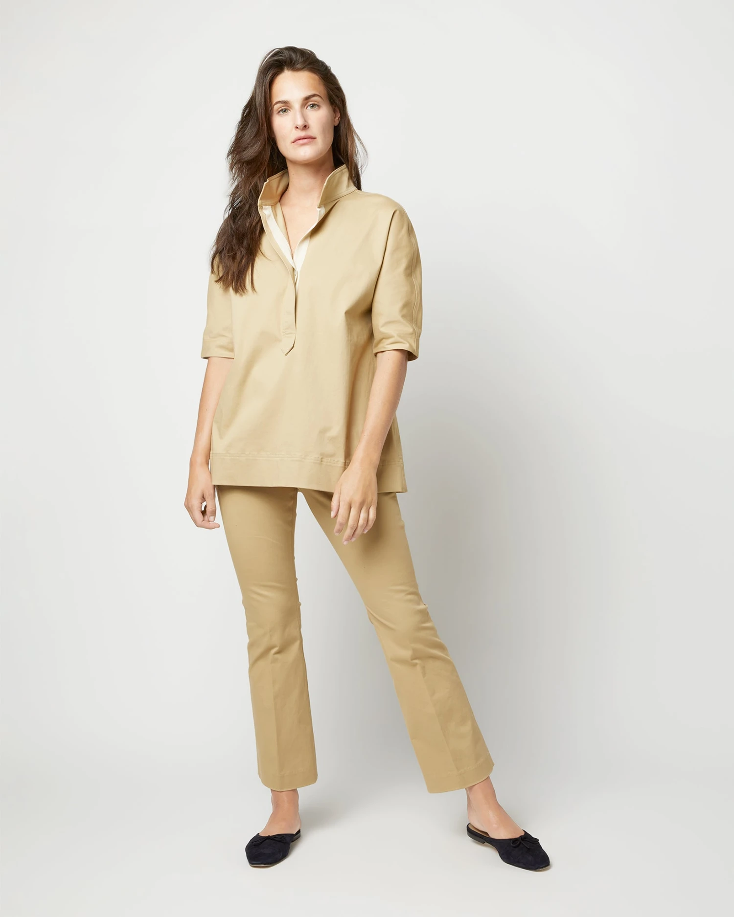 Soleil Shirt In Khaki Stretch Sateen 7 Soleil Shirt In Khaki Stretch Sateen - Image 7