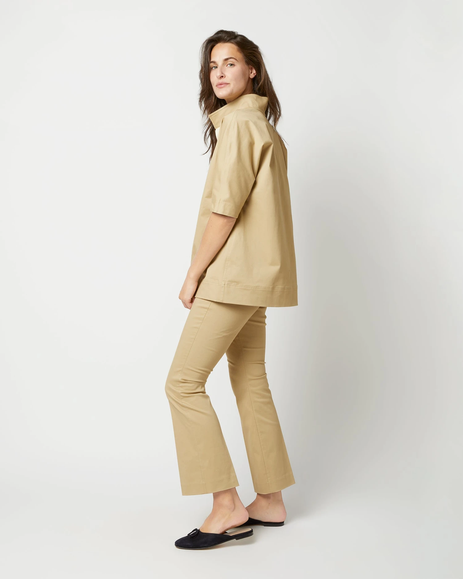 Soleil Shirt In Khaki Stretch Sateen 8 Soleil Shirt In Khaki Stretch Sateen - Image 8