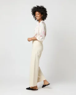Button-Front Kamille Blouse In Khaki/Pink Butterflies Silk Twill -ULLA JOHNSON SHOP S71366 2685