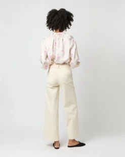 Button-Front Kamille Blouse In Khaki/Pink Butterflies Silk Twill -ULLA JOHNSON SHOP S71366 2688