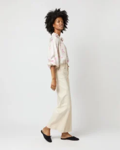 Button-Front Kamille Blouse In Khaki/Pink Butterflies Silk Twill -ULLA JOHNSON SHOP S71366 2693
