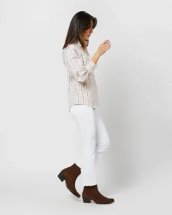 Anaya Popover Shirt In Taupe/White Multi Stripe Poplin -ULLA JOHNSON SHOP S71371 2118