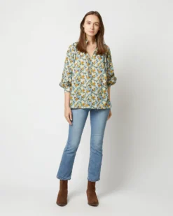 Long-Sleeved Maeve Smocking Top In Blue/Gold Nysa Liberty Fabric