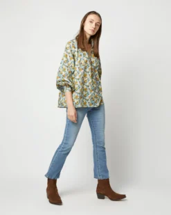 Long-Sleeved Maeve Smocking Top In Blue/Gold Nysa Liberty Fabric -ULLA JOHNSON SHOP S71377 3468