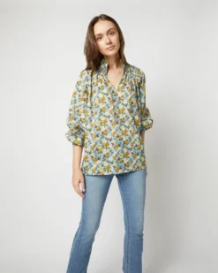Long-Sleeved Maeve Smocking Top In Blue/Gold Nysa Liberty Fabric -ULLA JOHNSON SHOP S71377 3512