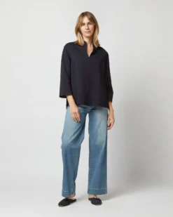 Camilla Top In Navy Double-Weave Wool -ULLA JOHNSON SHOP S71389 2229