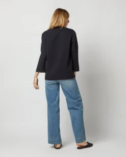 Camilla Top In Navy Double-Weave Wool -ULLA JOHNSON SHOP S71389 2270