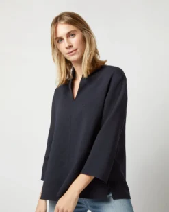 Camilla Top In Navy Double-Weave Wool -ULLA JOHNSON SHOP S71389 2318