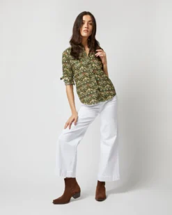 Western Shirt In Hunter Multi Strawberry Thief Liberty Fabric